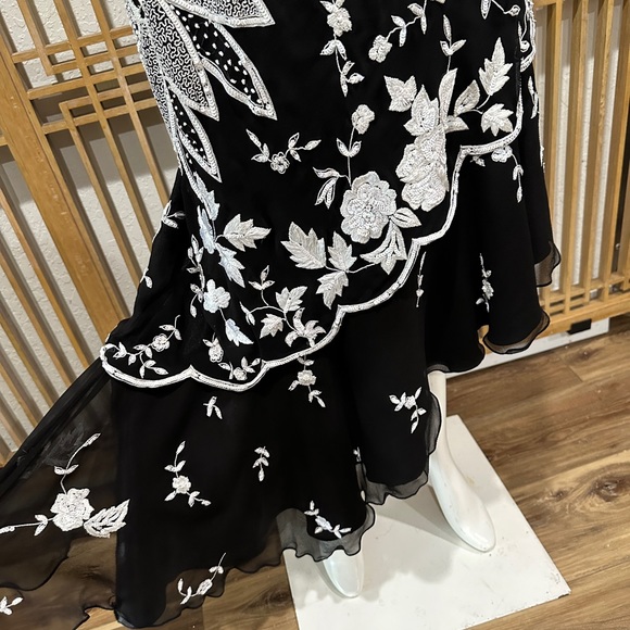 100% Silk 90s Beaded Black and White Dress Size Large Prom - Picture 6 of 11